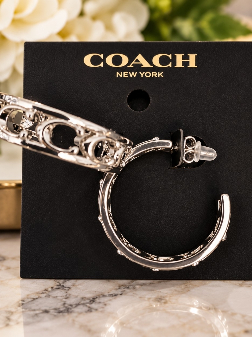 Coach Silver-Tone Open Hoop Earrings